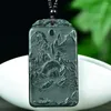 Engångsgäst 38 67mm Green Jade Ride Dragon Guanyin Pendant Necklace Men Women Feng Shui Buddhism Charms Nephrite Hetian Jades