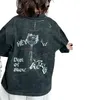 Хлопковые футболки с граффити для мальчиков, детские топы с короткими рукавами и принтом букв, лето 2024, детские свободные повседневные шорты-карго Z7391