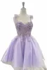 lilac curto baile dres sweetheart renda aplique com miçangas de lantejoulas de lantejoulas vestido de bola de bola mini vestidos de festa formal q4dd#