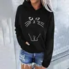 Kvinnors hoodies tröjor kvinnor kattunge tass tryck hoodie långärmad söt lätt pullover casual ladies tröja höst vinter 2024 24328