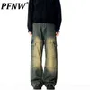 Men's Jeans PFNW American Stylish Worn Out High Street Male Denim Pants Pleated Spliced Trousers 2024 Spring Fashion 28W2679