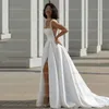 Semplice elegante abito da sposa Dres donna A Line sexy scollo a barchetta abiti da sposa formale spacco in raso senza spalline spacco laterale Vestido Y2D7 #