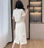 Work Dresses Summer Lace Skirt Sets Women's Short Sleeve Shirt With Bodycon Two Piece Set Outfits Female Conjuntos De Saia Coreano