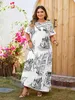 Plus-storlek Bohemian Dr for Women Clothing 2024 Summer O-Neck Printed Maxi LG DRES Kort ärm Casual Vestidos W7D0#
