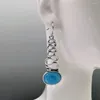 Boucles d'oreilles bohème bleu nuage protéine pierre chinois rétro National créatif vague en forme longue balançoire cadeau d'anniversaire