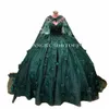 AngelsBridep Emerald Green pärlstav kristallkulklänning Quinceanera DR med Cape 3D FRS Corset Vestido de 15 Anos K4PT#
