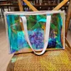 Bonito holo saco transparente para mulheres laser claro bolsa holográfica pvc doces praia à prova dwaterproof água ombro geléia femme bolso 2204272631