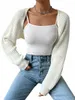 Frauen s Y2K Open Frt Cropped Cardigan Lg Ärmel Einfarbig Rippen Stricken Shrug Pullover Bolero Tops j2J0 #