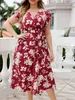 Kobiety wiosna lato Lato krótkie talia wysoka talia plus size Dr Casual Fi Fi Floral plisował linię LG DR J3MK#