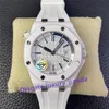 42mm Super Edition White Ceramic Watch 15707 Automatiska mekaniska herrklockor Cal.3120 Movement rostfritt stål silverarmband vattentäta armbandsur
