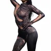 Fonkelende Zwarte Kristal Sexy Jumpsuit Vrouwen Stage Dance Zanger Prestaties Kostuum Verjaardagsfeestje Club Spandex Elastische Strakke DS z1Bl #