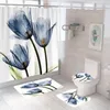 Duschvorhänge Blumen Druck Vorhang Nordic Bad Wasserdichte Anti-Rutsch-Pflanzen Matte Set Zimmer dekorative Teppich Toilette Teppiche