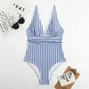 Kvinnors badkläder Cikini-One-bit randig triangulär baddräkt för kvinnor Sexig bikinis Set Beach Bathing Summer Summer