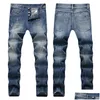 Men'S Jeans Mens Elasticity Washed Blue Ripped Pleated Straight-Leg Pants Vintage Fashion Wear Drop Delivery Apparel Clothing Dhyhe