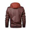 Jaqueta masculina de couro sintético com capuz, casaco de couro slim casual 5xl 240330