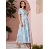 민족 의류 Kaftan Dubai Turkey 무슬림 여성 플로럴 프린트 맥시 드레스 여름 보헤미안 휴가 파티 선 드레스 Abaya vestidos 로브 가운