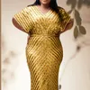 wieczorne impreza w rozmiarze dla kobiet elegancka obiad ślubna formalne ubranie złoto proste design cekin lg dres duży rozmiar R68O#