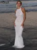 Robes décontractées Habbris Summer White Halter Bodycon Long Beach Party Vêtements Femmes 2024 Sexy Hollow Out Black Maxi Robe Vacances