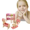Meubles de salle de bain roses, lit superposé, meubles de maison pour poupées, meubles miniatures en bois, jouets en bois pour enfants, cadeaux d'anniversaire et de noël