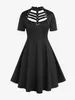 Rosegal plus size dres gothic d-ring pu lederen paneel ladder cutout mini dr zomer korte mouwen solide kleurvestidos 5xl e5o5#