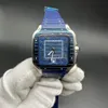 ステンレススチールメンズウォッチ38.5mmブルーダイヤルブルーベゼルブルーラバーストラップ良質自動機械式時計
