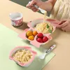 Cups Dishes Utensils Children Bamboo Fiber Baby Feeding Plate Cartoon Dinosaur Tableware Tray Dish Bowl Fork Spoon Cup Food Training Dinnerware Set 240329