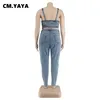 cm.yaya Frauen Plus Size Set Denim Solid Sleevel Einreiher Crop Tops Reißverschluss Hosen Zwei 2-teilige Sets Fi Outfit Sommer U0yQ #