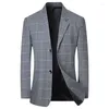 Men's Suits Man Blue Plaid Coats Spring Business Casual Blazers Jackets Good Quality Male Slim Clothing 4XL