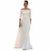 Elegant A-Line Wedding Dr Women 3/4 LG Sleeve Lace dragkedja Back Boat Neck Applique Bridal Gown Sweep Train Vestidos de Noiva J0ah#