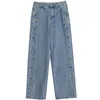 Jeans da donna Pantaloni di jeans dritti larghi blu ricamati floreali ricamati stile coreano Pantaloni da donna casual chic primaverili