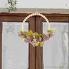 Decoratieve Bloemen Kamerplanten Faux Houten Kraal Slinger Voordeur Krans Hangende Decor Houten Kralen Bruiloft Lente Wit Prop