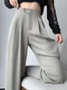 Seoulish Womens Suit Pantolon Yaz Bahar Zarif Elastik Yüksek Bel Katı Sıradan İş Geniş Bacak Pantolonları Kadın 240319