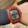 Mens Watch Designer Watches Hareketi Otomatik Lüks Business Boş Boş Zamanlı Karbon Fiber Kırmızı Kişilik Erkek Oto