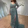 Eleganckie spokojne wzgórze Turkusowe wysokie rozłam Meramid LG Sleeves Evening Dr with Beade for Women Wedding Party La71793a C84K#