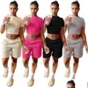 Mulheres Tracksuits Mulheres Cor Sólida Em Torno Do Pescoço Y Crop Top E Shorts Casuais Sweatsuits Chegada De Verão Duas Peças Set Mulheres Jogger Dr Dhgmg