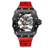 ساعة معصم Oblvlo Men Watch Automatic Tonneau Lust Wristwatch Wistwatch 5atm مقاومة للماء هوكل عظمي مضيئة