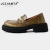 Casual Shoes JOZHAMTA Size 34-39 Women Loafers Pumps Real Leather Platform Mid Chunky Heels Ins Fashion Spring Work Office Lady 2024