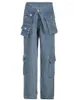 Kvinnors jeans Weekeep Chic Multi-Pocket Patchwork Baggy Streetwear Y2K Loose Low Rise Cargo Denim Pants Korean Style Harajuku Mamma