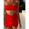 2024 New Milk White Flower High Quality Beach Resort Bikini Three Piece Set for Women