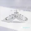 Storlek 6-10 Luxury Jewelry Real 925 Sterling Silver Crown Ring Full Marquise Cut White Topaz Cz Diamond Moissanite Women Wedding Ban3307