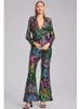 Kvinnors tvåbitar byxor fickor Floral Sequin Matching Set Nightclub Blazer och Flare Pant Sweetwear Fashion Spring Party Club Outfit 2024