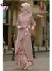 Vêtements ethniques Été Femmes Musulman Abaya Style Patchwork O-Cou Taille Haute Bow-Noeud Caftan Doublure À Manches Longues Robe Hemline