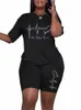 Conjunto de duas peças de roupas casuais plus size, feminino plus rhineste carta manga curta shorts roupas conjunto de 2 peças q9w5 #