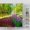 Rideaux de douche Rideau de jardin Parc Paysage Bois Plantes vertes Fleur Impression 3D Salle de bain Polyester Décor Accessoires de toilette