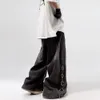 Amerikansk stil överdimensionerad fickan retro baggy jeans män y2k hip hop punk wide ben raka overalls svart denim pants streetwear 240318