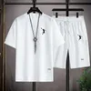 Sommer Herren Trainingsanzug Leinen Stoff T-shirt und Shorts Zwei Stück Set Männer Sport Anzug Mode Atmungsaktive Sets 240325