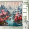 Shower Curtains Japanese Style Green Bamboo Koi Carp Tropical Cactus Mountain Water Landscape Fabric Bathroom Decor With Hooks