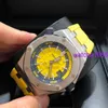 Schöne AP-Armbanduhr der Royal Oak Offshore-Serie, 42 mm, Kalenderanzeige, Weiß, Schwarz, Grün, Gelb, Scheibe, automatisch, mechanisch, Präzisionsstahl, modische Sport-Herrenuhr