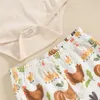 Set di abbigliamento 2024-02-28 BAMBINI LIORAITIIN BAMBINI ASSUMATO SIMPATTO Lettere a maniche corte Stampare pagliaccetti con pantaloni di bagliori di pollo e fascia per la testa