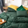 Conjuntos de cama Cor Sólida Lençóis Adulto Zíper Capa de Edredão El Quarto Conjunto com Fronha 2.2 / 2.4m Quatro Peças Verde Escuro